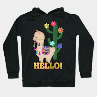 Hello Cute Little Llama and Cactus | Cherie's Original Art (c)2021 Hoodie